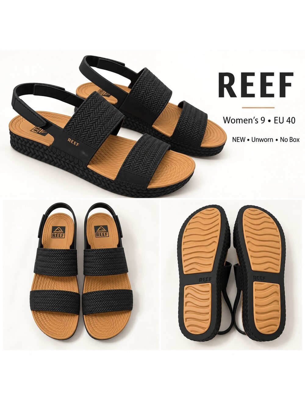 Reef Water Vista Women's Size 9 Black Tan Sandals New